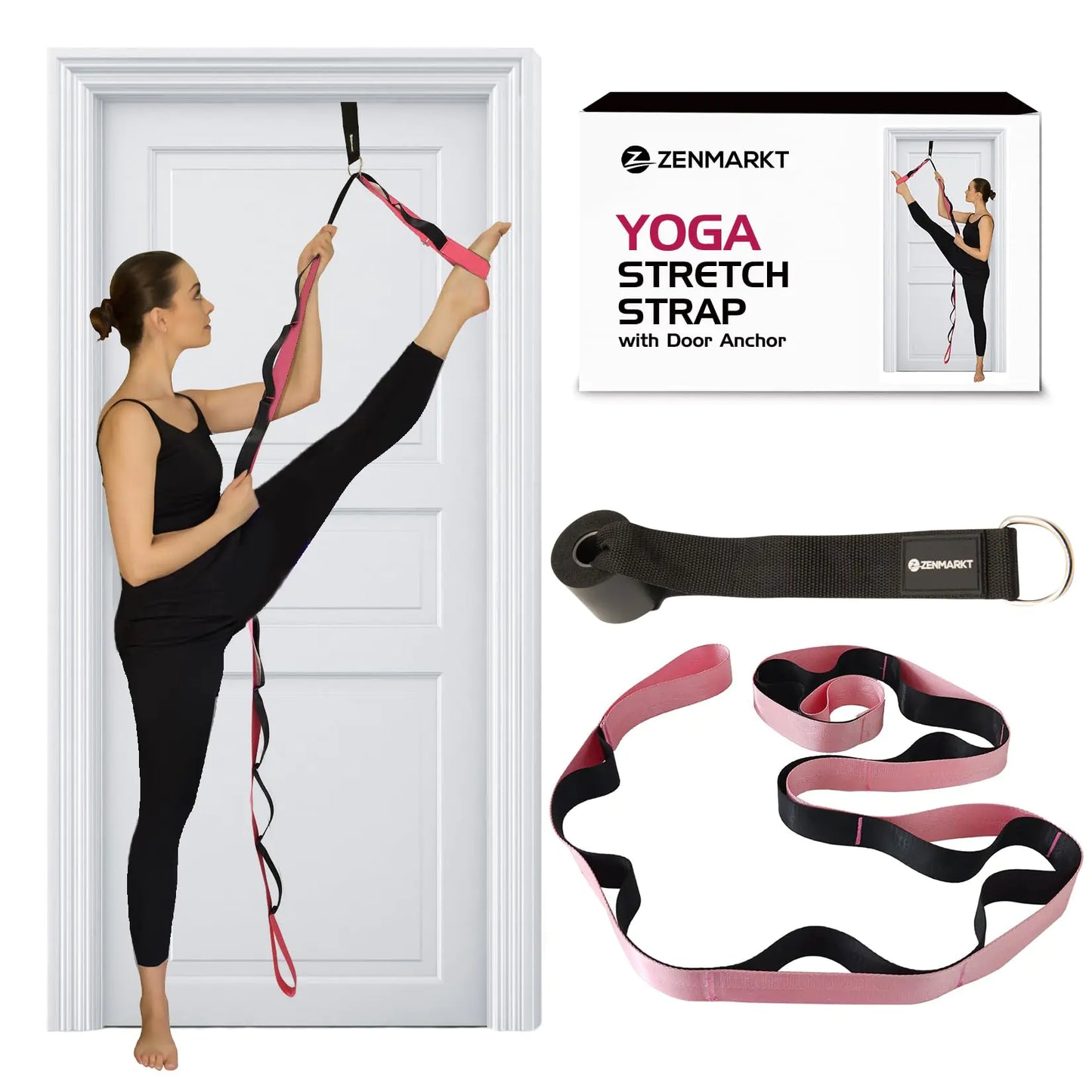 Yoga Strap with Loops and Door Anchor – Stretching Straps for Flexibility Training - Door Flexibility Trainer for All Levels – Yoga Bands for Stretching