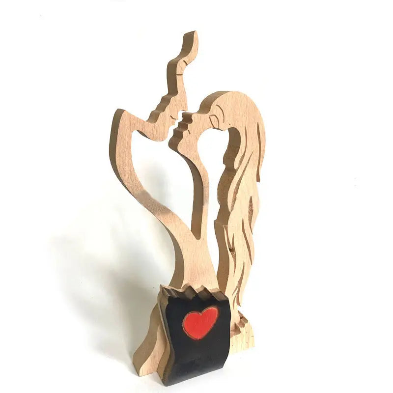 Minimalist Wooden Kissing Couple Statue for Home Decor