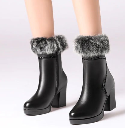 Winter Fashion Genuine Leather Women’s High Heel Boots