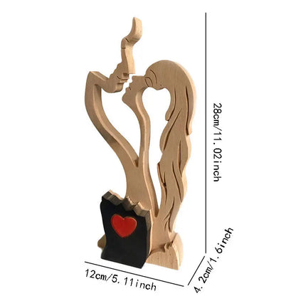 Minimalist Wooden Kissing Couple Statue for Home Decor