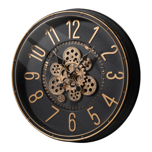 Maxstar Large Moving Gear Wall Clock20" Vintage Mechanical Battery Operated Industrial Wall Clocks for Farmhouse Living RoomHome Office Dinning Room Kitchen Steampunk Decor-GoldArab Numeral