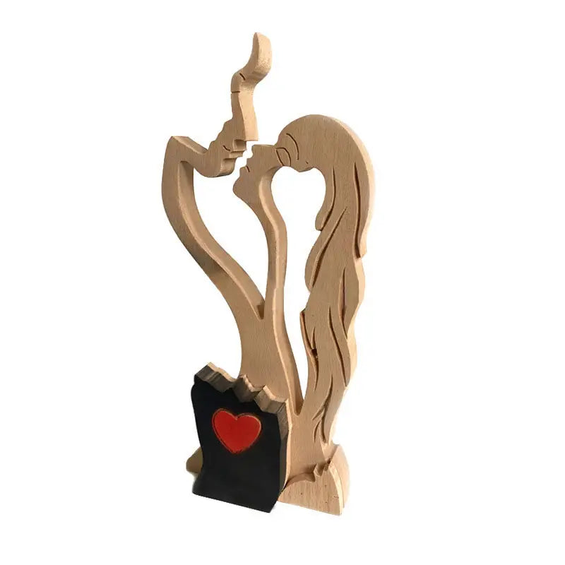 Minimalist Wooden Kissing Couple Statue for Home Decor