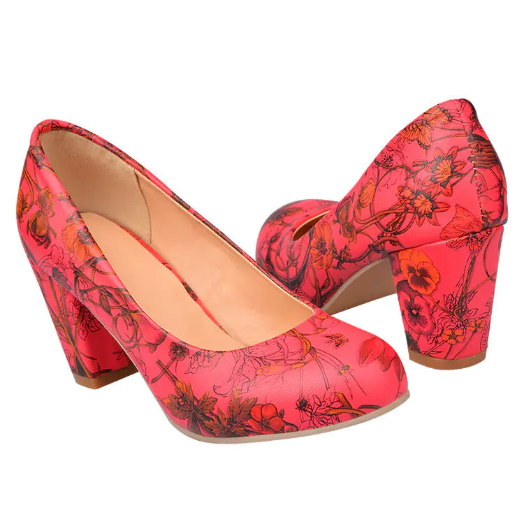 Elegant Floral High Heels for Women with Round Toe