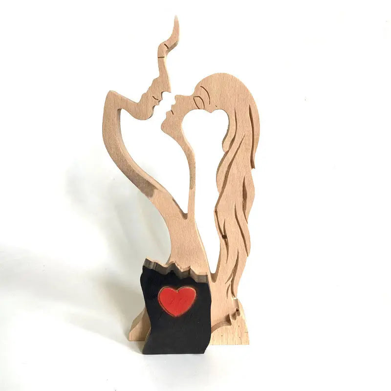 Minimalist Wooden Kissing Couple Statue for Home Decor