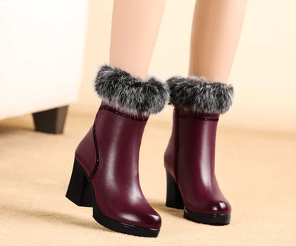 Winter Fashion Genuine Leather Women’s High Heel Boots