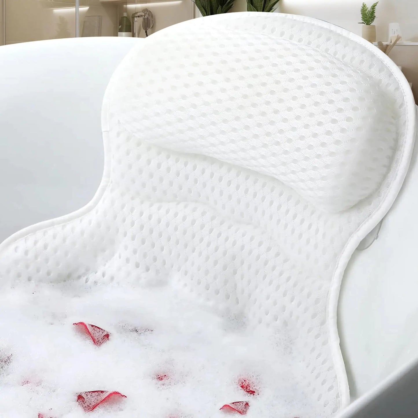 PURE WELLNESS LIVING Bath Pillows for Tub - Bath Pillow for Headrest Neck and Back Support with Suction Cups Relaxing Bathtub Accessories - White
