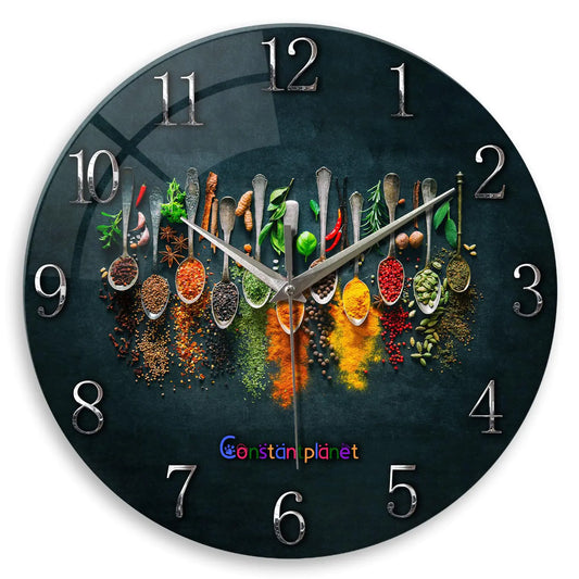 Constantplanet Kitchen Wall Clocks Battery Operated 14 Inches Glass Decorative Clocks for Walls Round Wall Clock Slient