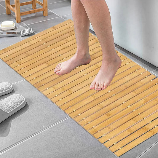 Extra Large Bamboo Shower Mat for Inside Shower 58"x20" Large Wood Bath Shower Mat Non Slip Long Bath Mat Runner Bathroom Accessories Quick Drying Mats for Shower