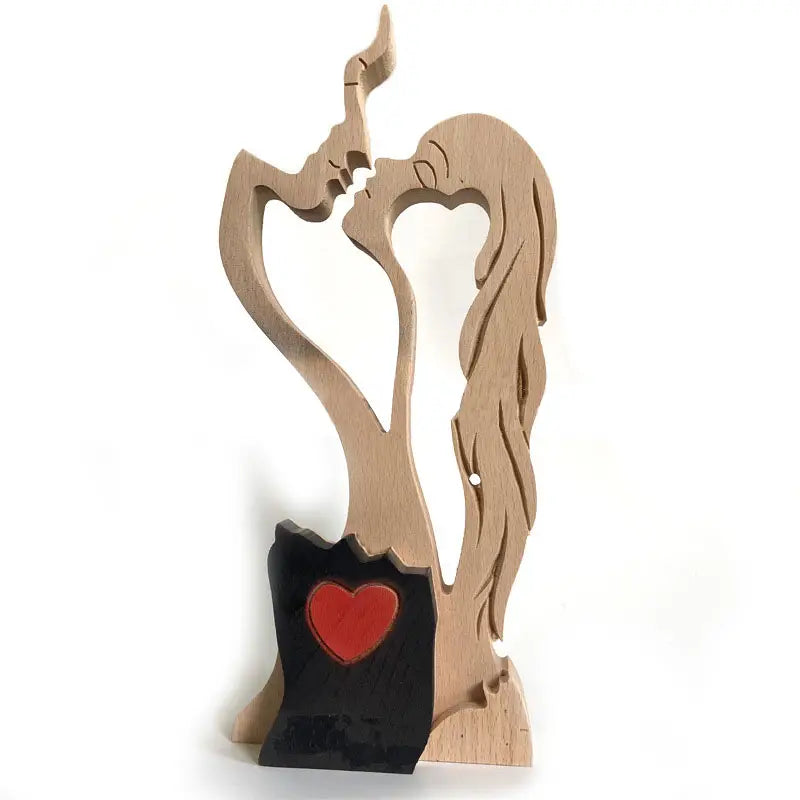Minimalist Wooden Kissing Couple Statue for Home Decor